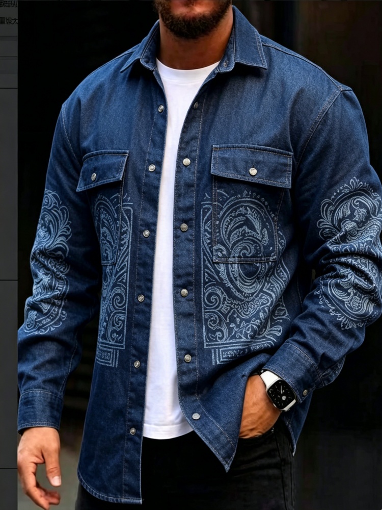 Men'S Ethnic & Formal Designer Wear Studio S - قميص رجالي كاجوال بتصميم ريترو بنقشة