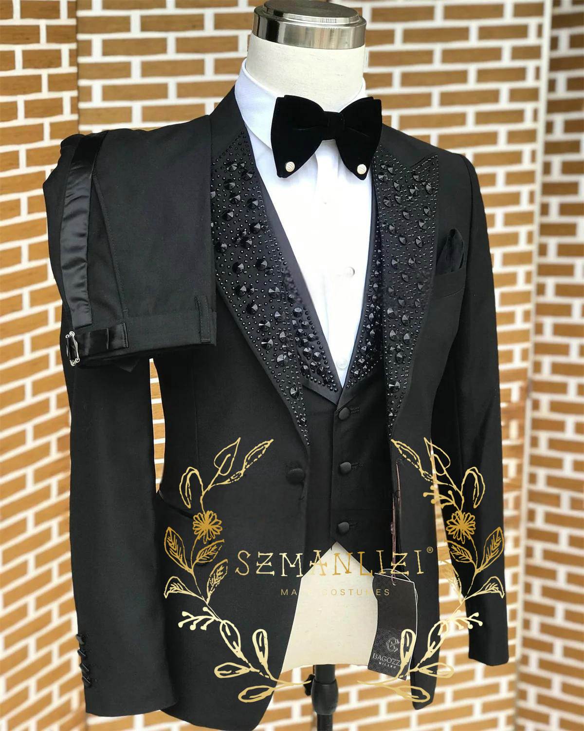 Formal Wear For Men In Wedding - أسود الرجال الدعاوى الفاخرة حجر كريستال