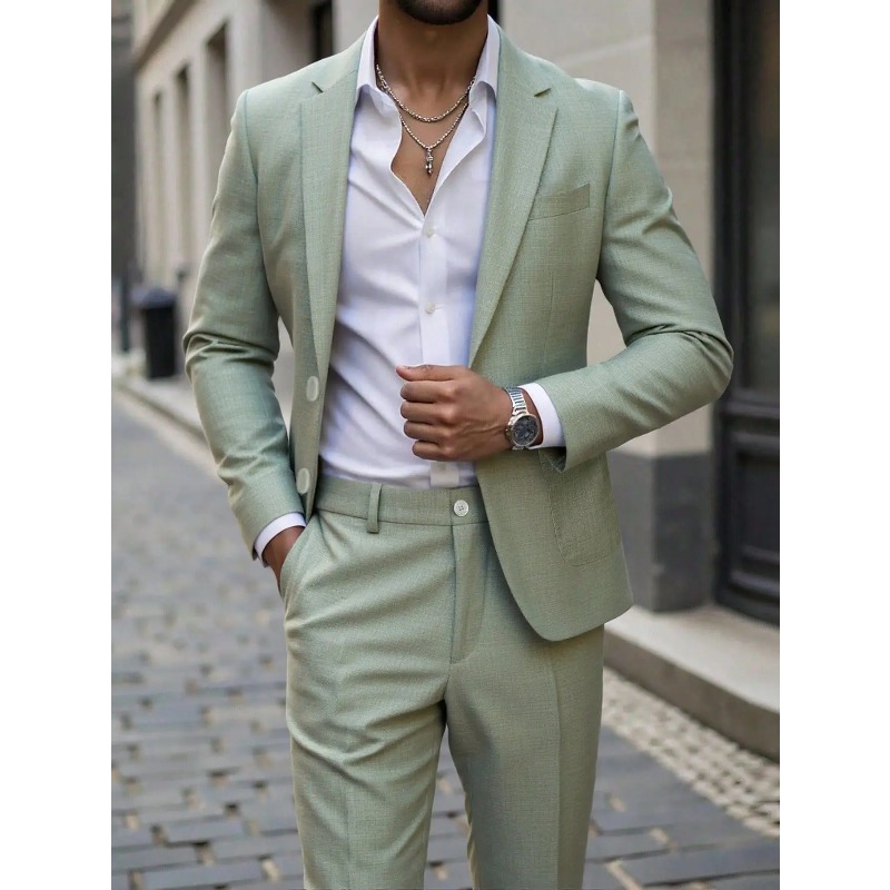 Large Men Formal Wear - طقم بدلة وبنطلون رجالي بلون موحد،