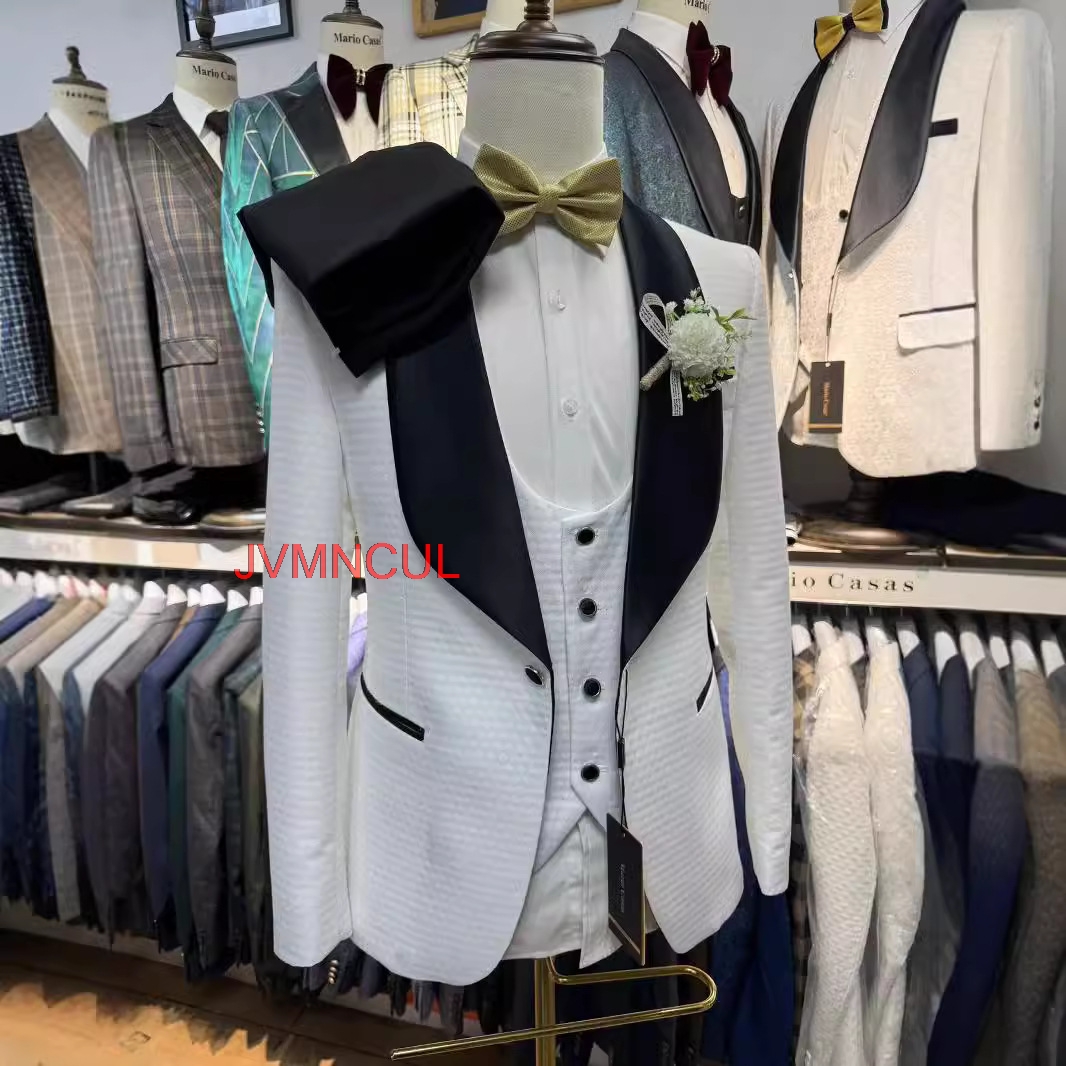 Men'S Formal Wear For Reception - بدلة رجالية بيضاء من الجاكار مكونة