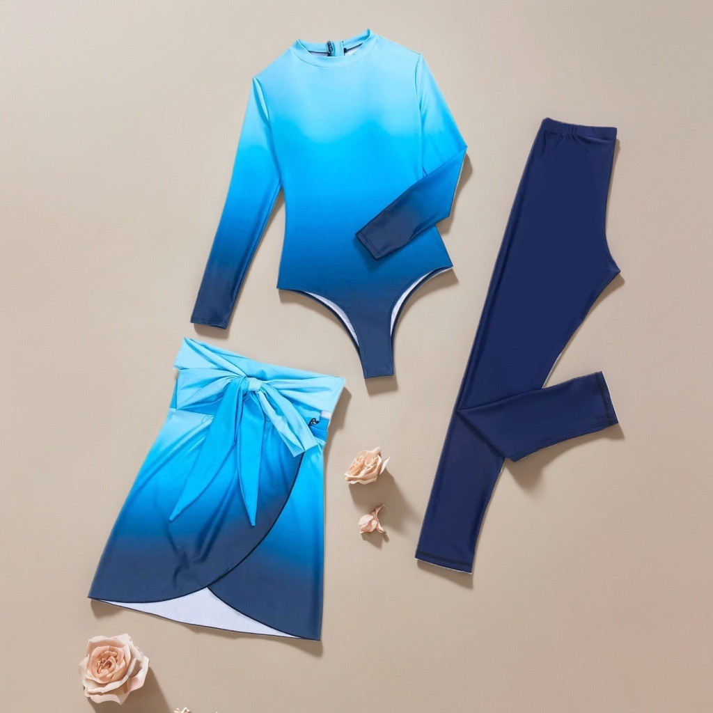 بدلة سباحة زرقاء بأكمام طويلة  - مراجعة Slim Fit Suit Set وسعره